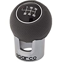 Sparco SPC0105GR Pomo de Cambio Coche Lazio Negro simil Piel con Placas de Marchas intercambiales Universal- Gris-Cromo